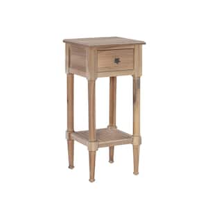 Sam 24.5 in. L Natural Brown Wood Rectangular End Table with Drawer and Shelf