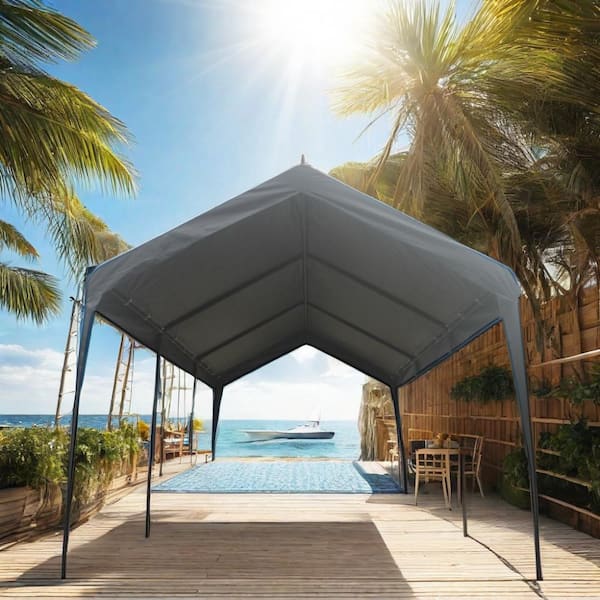 10 ft. x 20 ft. Heavy Duty Outdoor Portable Garage Ventilated Canopy Carports Car Shelter in Gray