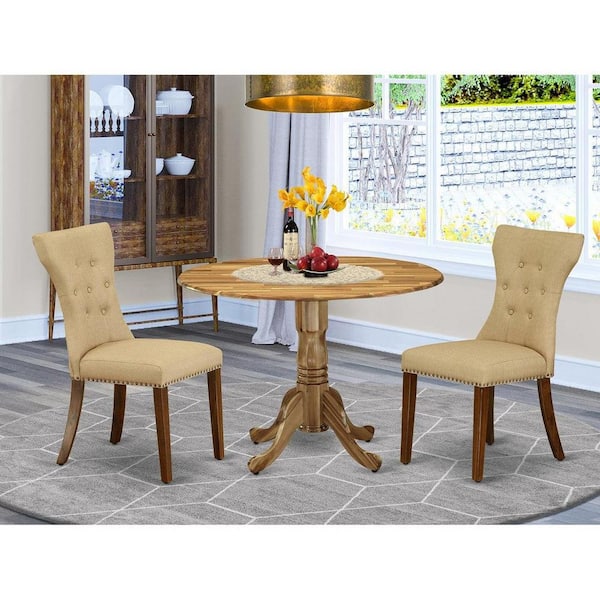 East West Furniture 3-Piece Natural Oil Finish Solid Wood Top - Round Dining Room Set - Seats 4