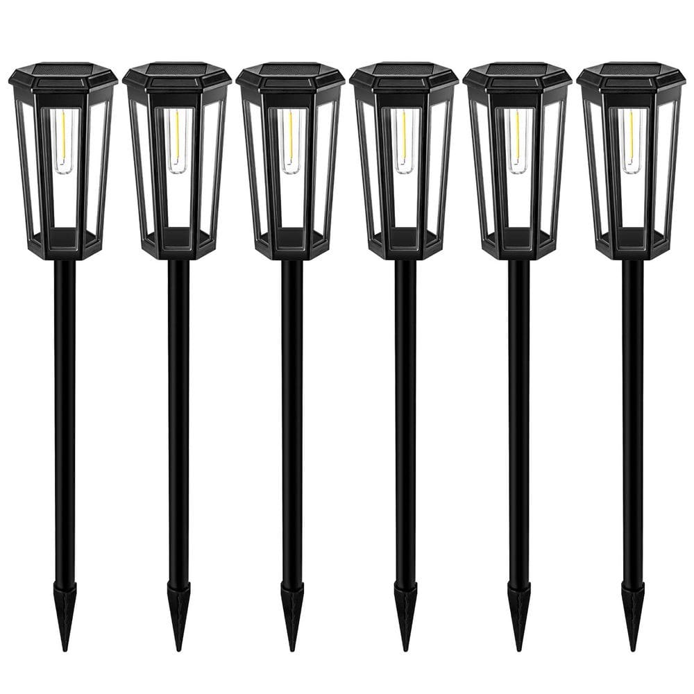 Bieuoram 3000K 20 Lumens Black Integrated LED Weather Resistant Outdoor Solar Path Lights (6-Pack) LJWSD-6P-C