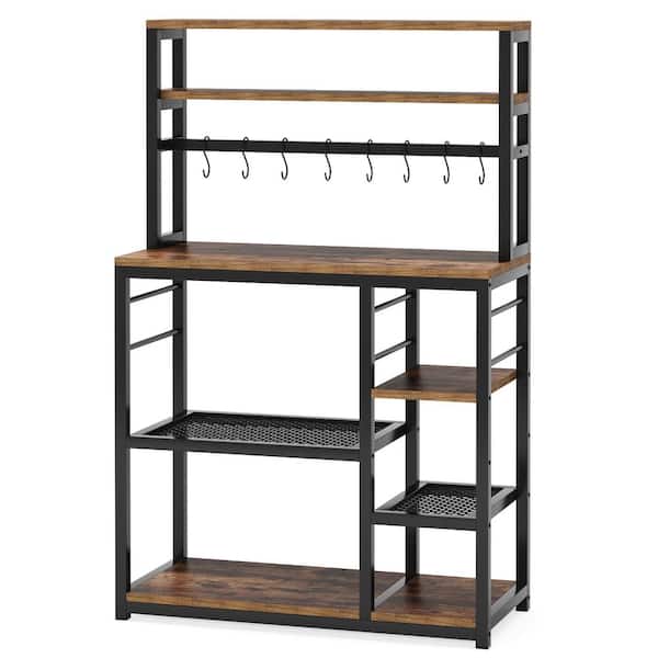 TRIBESIGNS WAY TO ORIGIN Bachel Rustic Brown Baker's Rack with Hooks and Storage Shelves