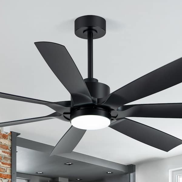 Archer 60 in. Integrated LED Black Ceiling Fan with Light, Downrod, 7-Black Blades and Remote Control Included