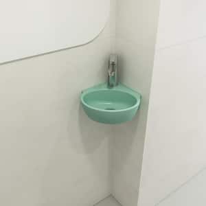 Milano Wall-Mounted Matte Mint Green Fireclay Corner Vessel Sink