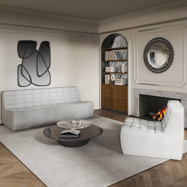 Armless 2-Piece Linen Modular Sectional Sofa 82 in. 3-Seater Fireside Lazy Floor Sofa Couch with Accent Chair in Gray