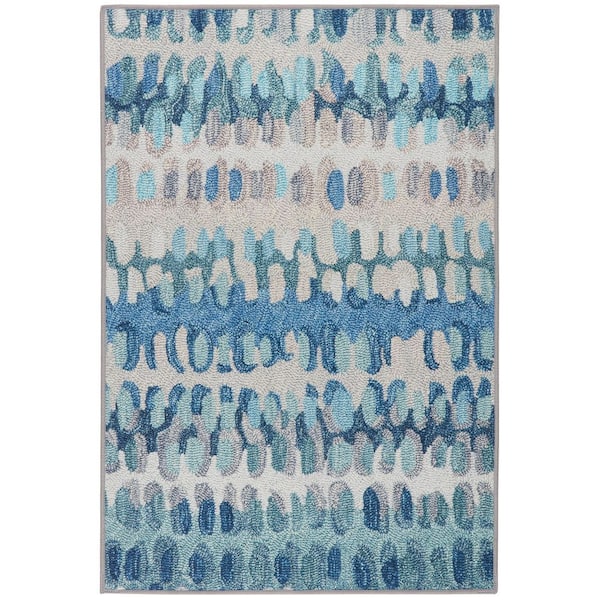 Paint Chip Machine Washable Blue 2.6 ft. x 8 ft. Indoor Area Rug