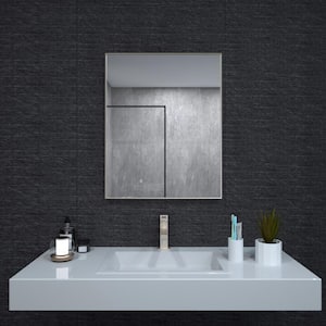 Aura 24 in. W. x 30 in. H Rectangular Framed Wall Bathroom Vanity Mirror in Brushed Nickel