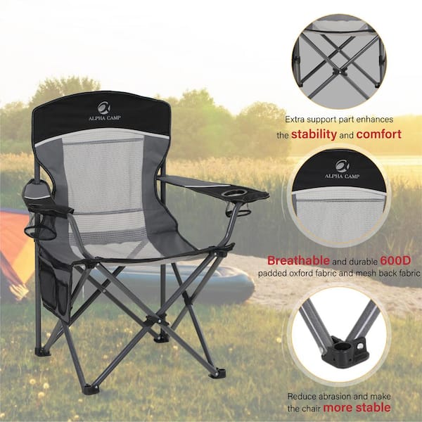 Camping Chair for Adults Heavy Duty Outdoor Patio Lawn Chairs Support 350  LBS High Back Padded Oxford with Armrests, Storage Bag, Cup Holder for