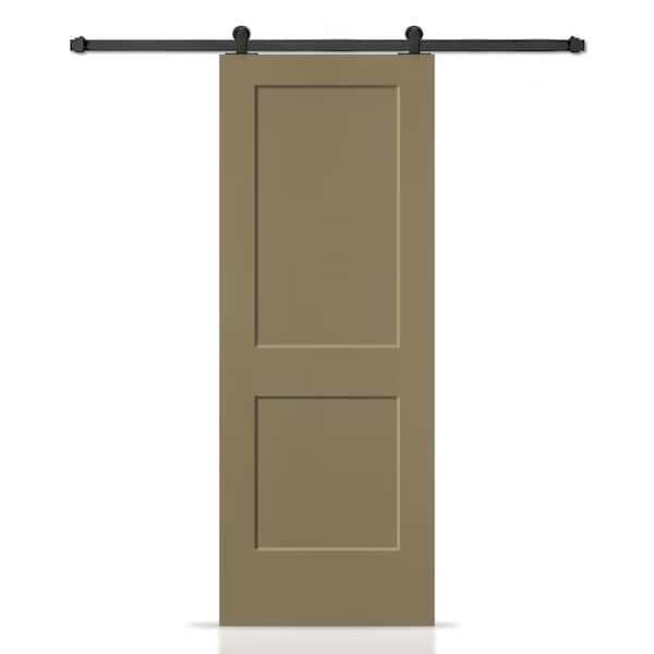 CALHOME 36 in. x 80 in. Oliver Green Painted MDF Solid Core 2-Panel Shaker Interior Sliding Barn Door with Hardware Kit