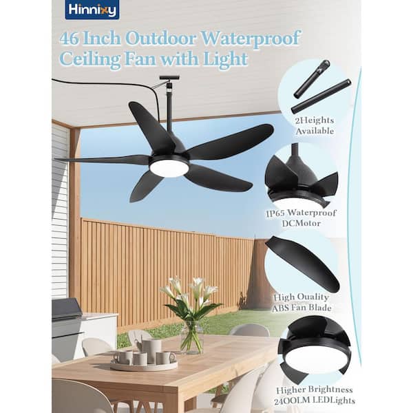HINNIXY 46 in. Outdoor Black Wet Rated Plug-in Fandelier Ceiling
