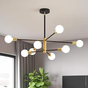 8-Light Vintage Gold Linear Sputnik Chandelier without Shades and Bulbs