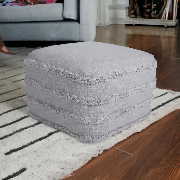 HomeRoots Amelia Gray Cotton Square Accent Ottoman