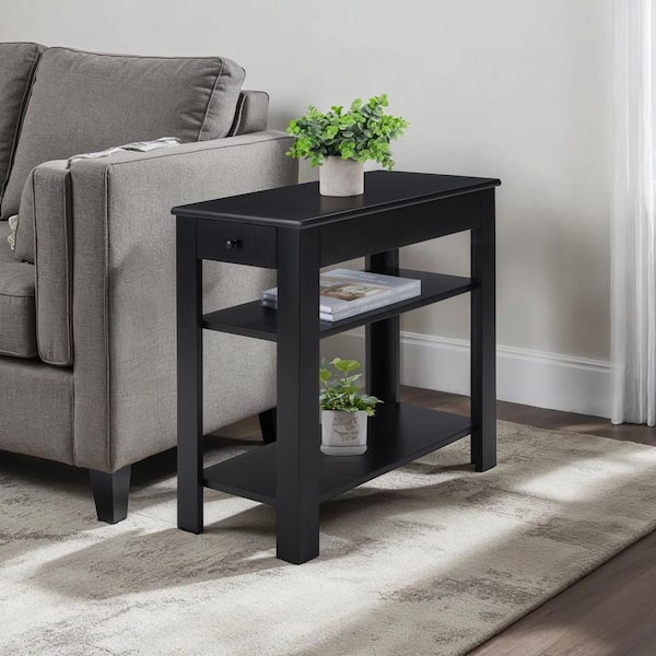 Designs2Go 11.75 in. Black Rectangle MDF End Table with Shelves