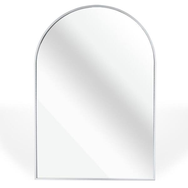 20 in. W x 30 in. H Arched Framed Wall Mounted Bathroom Vanity Mirror in Silver