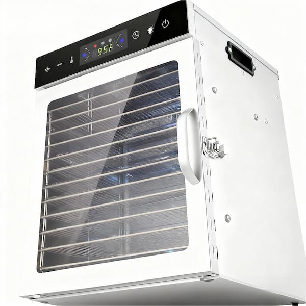 12-Tray Food Dehydrator-Digital Timer Adjustable Temp Overheat Protection Recipe Book for Jerky Fruits & Herbs