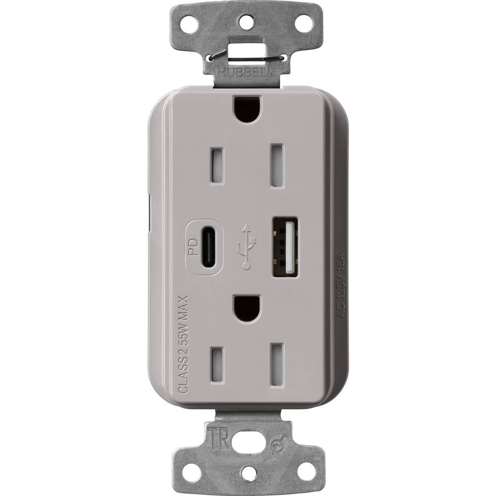 Claro 15 Amp Tamper Resistant USB Type A/C Duplex Receptacle, Decorator Style Outlet, Gloss Finish, CAR-15-ACTR-GR, Gray price history on PriceWatchPro