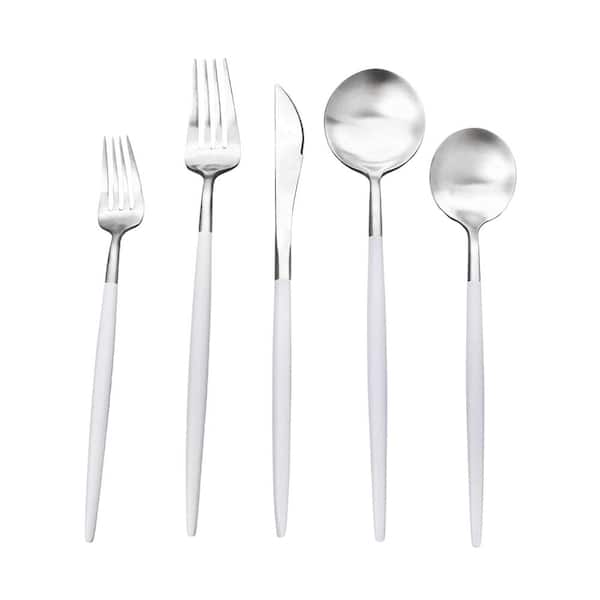 20-Piece White Silver 18/10 Stainless Steel Flatware Set for 4, Dishwasher Safe Tableware Flatware