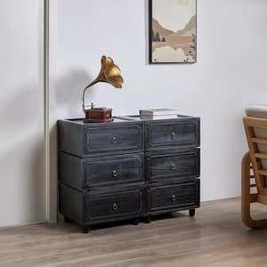 Geraint Black Transitional 6 - Drawer Nightstand with Paulownia Wood Tracks Set of 3