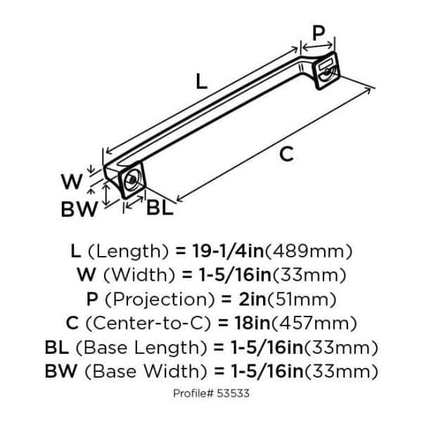 Polished Nickel 19.25" Modern Appliance Pull with Mounting Hardware
