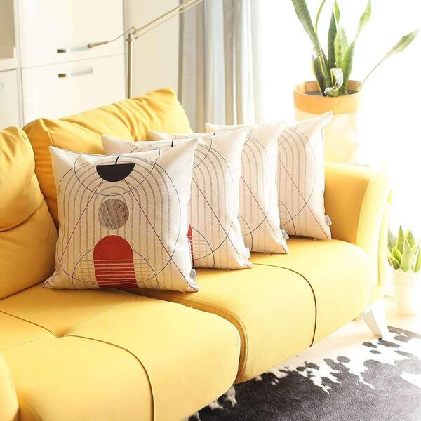 HomeRoots Charlie Set of Four Black and Red Abstract Zippered Handmade Polyester Throw Pillow 18 in. x 18 in.