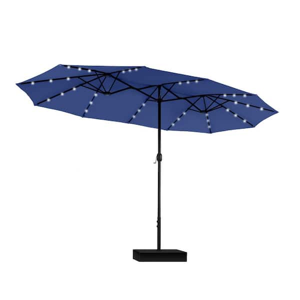 Unbranded 15 ft. Steel Pole Market Solar Rectangle Patio Umbrella in Haze Blue