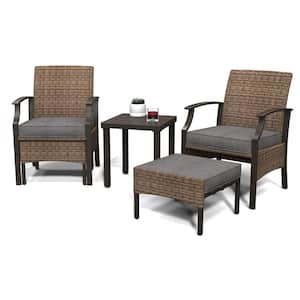 Drak Grey 5-Piece Metal Outdoor Bistro Set with Olefin Cushions Ottomans and Coffee Table