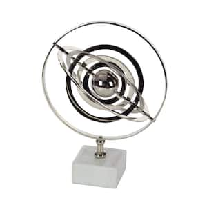 18 in. Silver Aluminum Armillary Decorative Globe with Marble Base