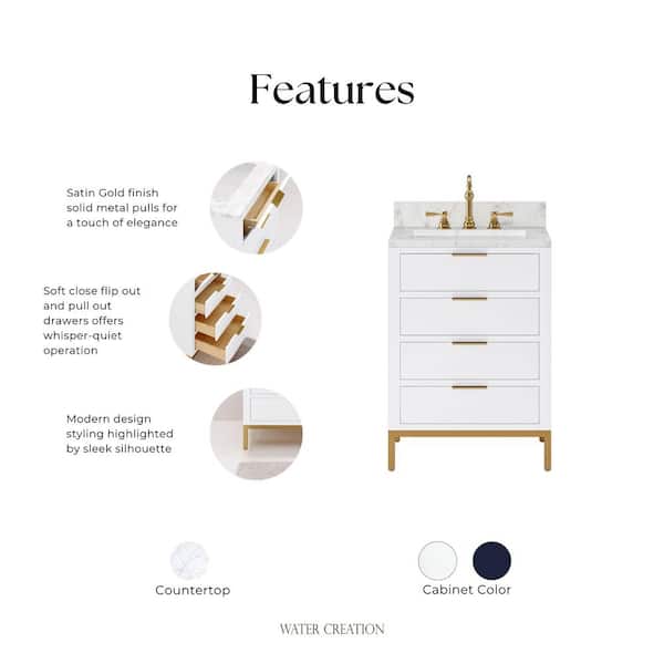 Water Creation Bristol 24 in. W x 21.5 in. D Vanity in Pure White