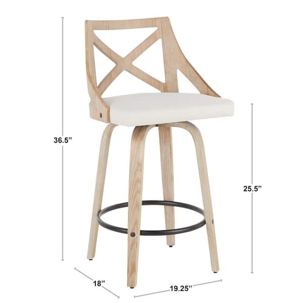 Charlotte 26 in. Cream Fabric and White Washed Wood Counter Stool (Set of 2)