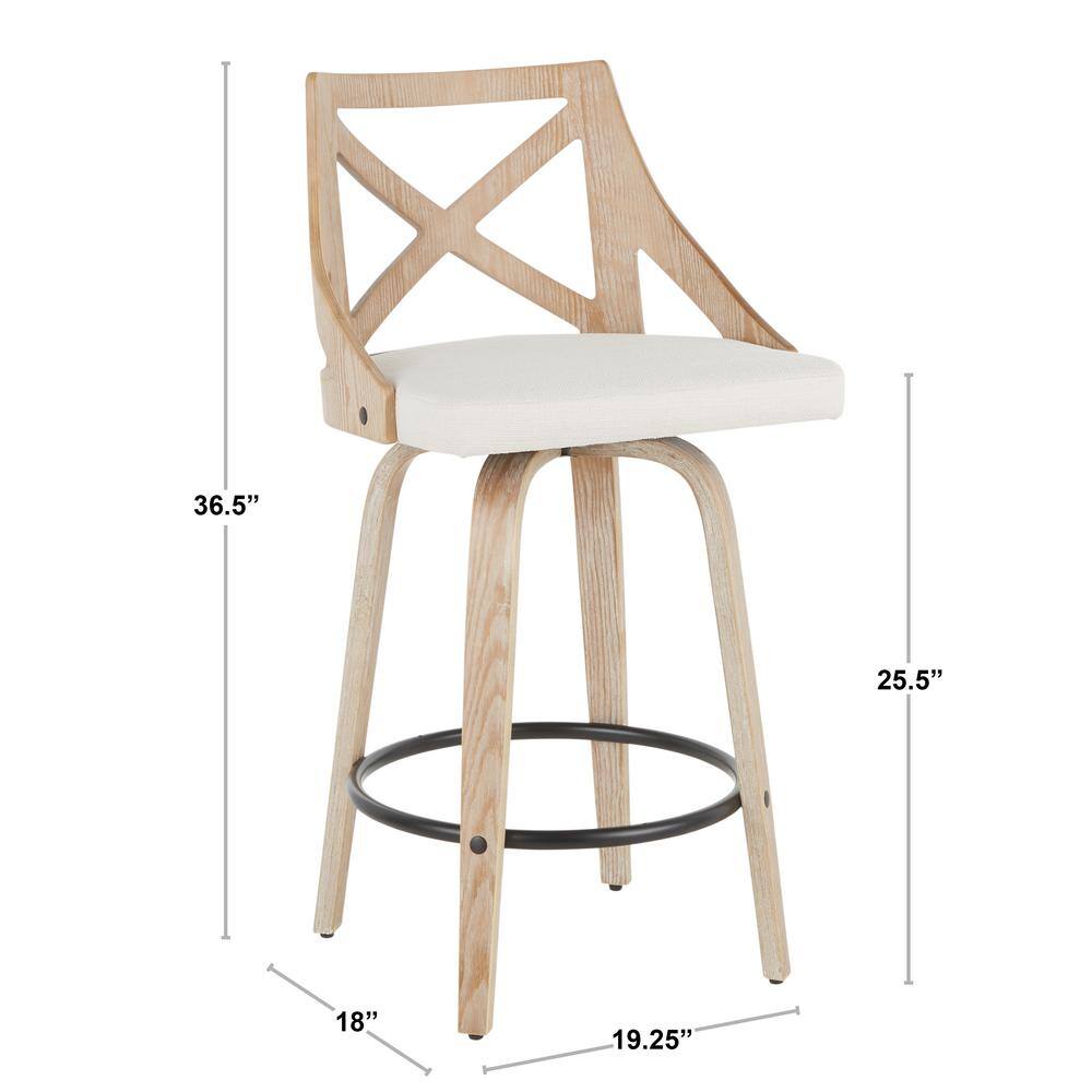 Charlotte Beige Swivel Wood and Metal Counter Stools, Set of 2