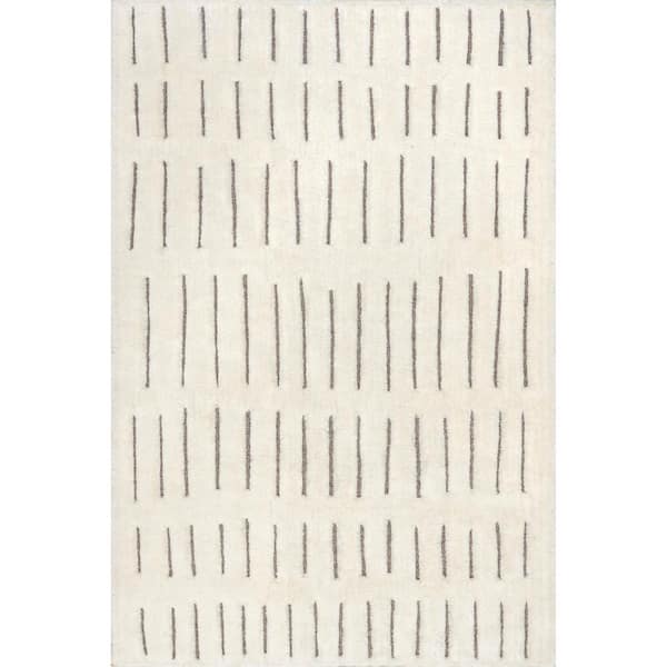 nuLOOM Nalini Striped High-Low Wool Modern Off White 5 ft. x 8 ft. Area Rug