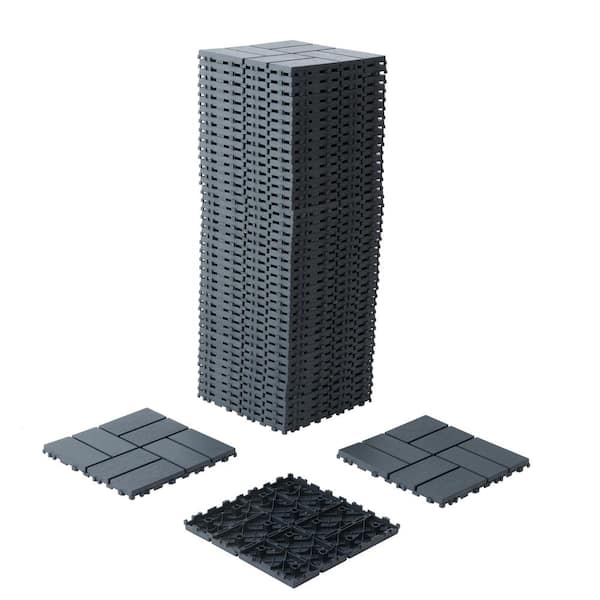 Otryad 44-Pack Plastic Interlocking Deck Tiles, Square Outdoor Patio Decking Tiles for Poolside Balcony Backyard (Dark Gray)