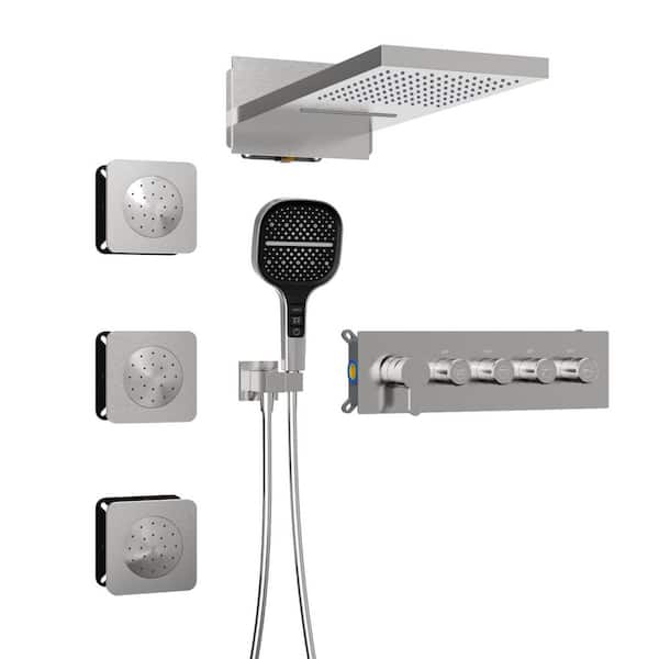 GIVING TREE 6-Spray Patterns 23 in. Wall Mount Dual Shower Heads with 3-Jet Hand Shower Mixer Shower System Combo in Brushed Nickel