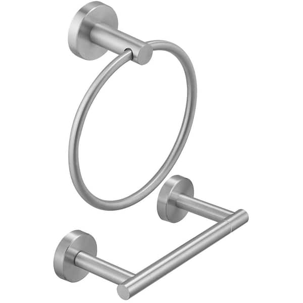 2-Piece Bath Hardware Set with Towel Ring Toilet Paper Holder Toilet Paper Roll Holder in Brushed Nickel
