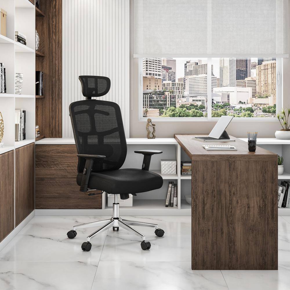 Executive High-Back Black Mesh Swivel Office Chair with Metal Base