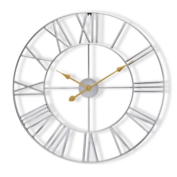 Sorbus Silver Analog Metal Lighted Wall Clock
