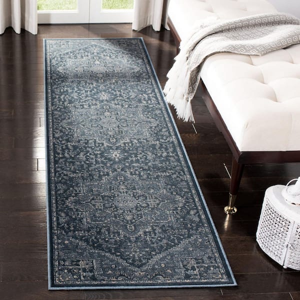 Vintage 2 ft. x 8 ft. Light Blue/Dark Blue Medallion Geometric Runner Rug