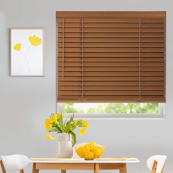 Designer 2 in. Cordless Room Darkening Faux Wood Blinds for Windows