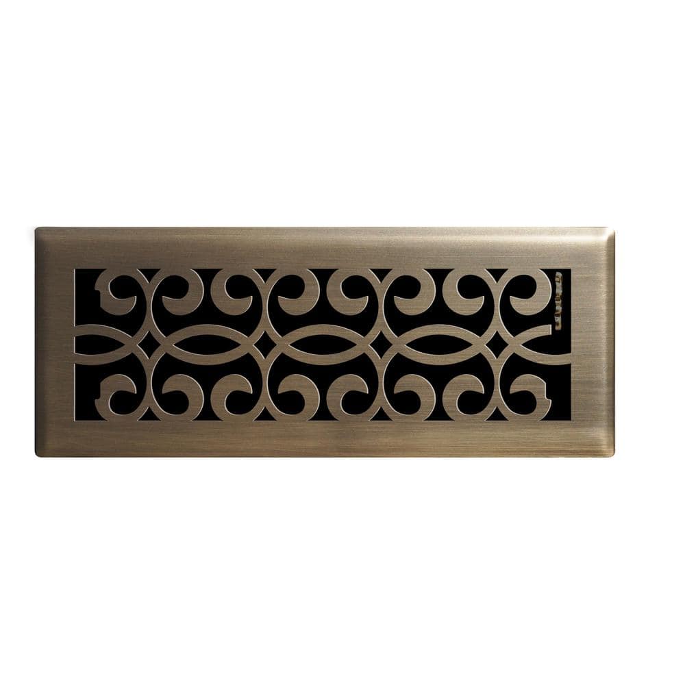 Antique Brass 4x12 Steel Scroll Floor Register