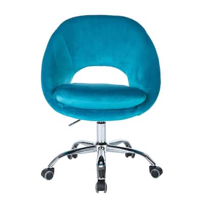 Teal Modern Velvet Fabric Swivel Office Chair with Adjustable Height and Silver Feet Base
