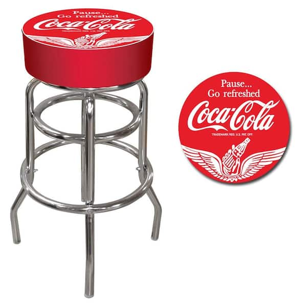 Trademark Wings Coca Cola 31 in. Chrome Swivel Cushioned Bar Stool