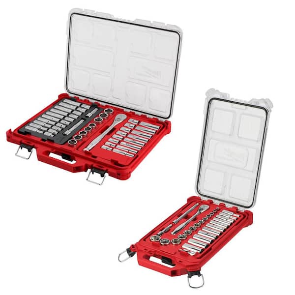 1/2 in. and 3/8 in. Drive SAE/Metric Ratchet and Socket Mechanics Tool Set with PACKOUT Case (75-Piece)