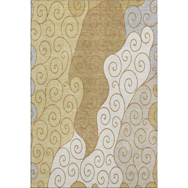 Mayfield Premium Machine Washable Abstract AMF2464 Gold 8 ft. x 10 ft. Area Rug