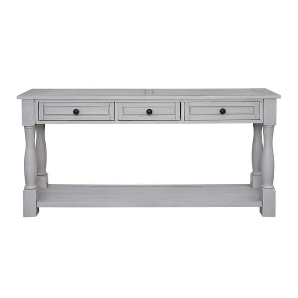 Utopia 4niture Mollly 64 in. Gray Wash Console Table with-Drawers and Shelf