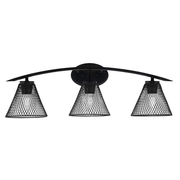 Unbranded Siena 29 in. 3-Light Vanity Light Matte Black with Matte Black Metal Shades
