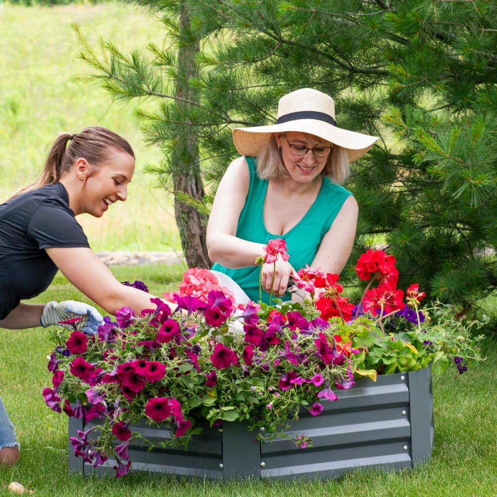 Hexagon Gray Galvanized Steel Raised Garden Bed