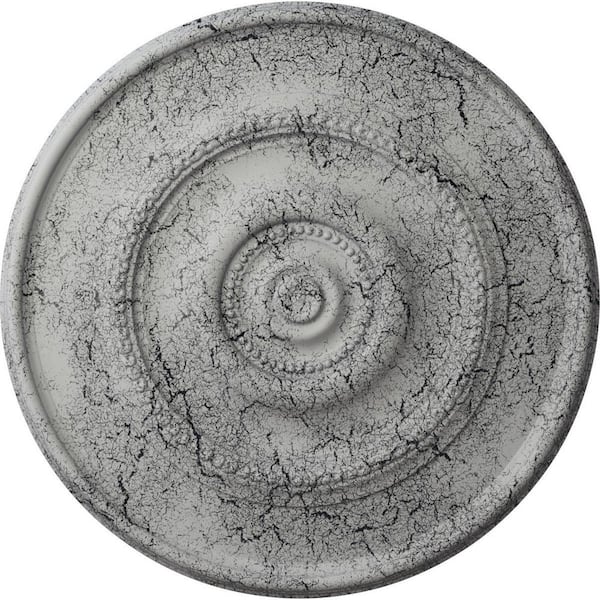 Ekena Millwork 1-1/8 in. x 24-3/8 in. x 24-3/8 in. Polyurethane Traditional Reece Ceiling Medallion, Ultra Pure White Crackle