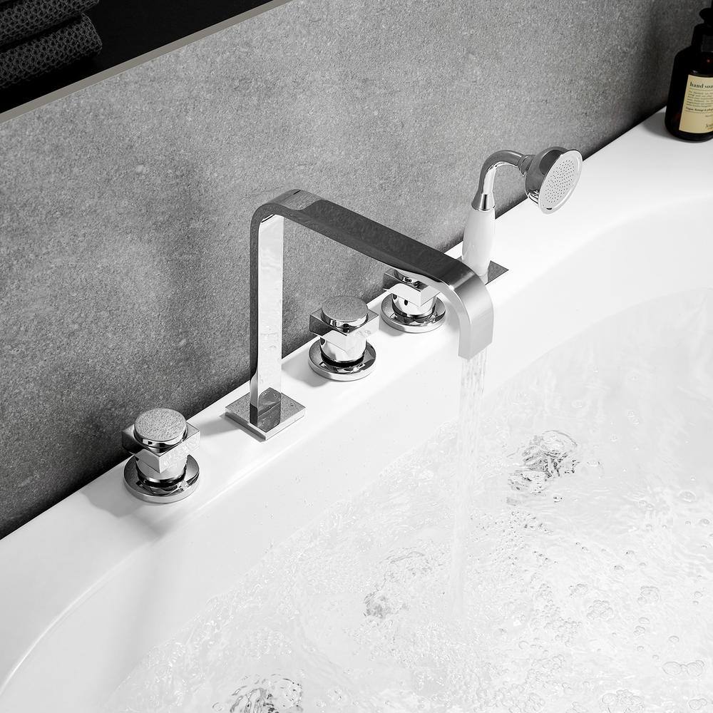 Polished Chrome Triple Handle Deck-Mount Roman Tub Faucet