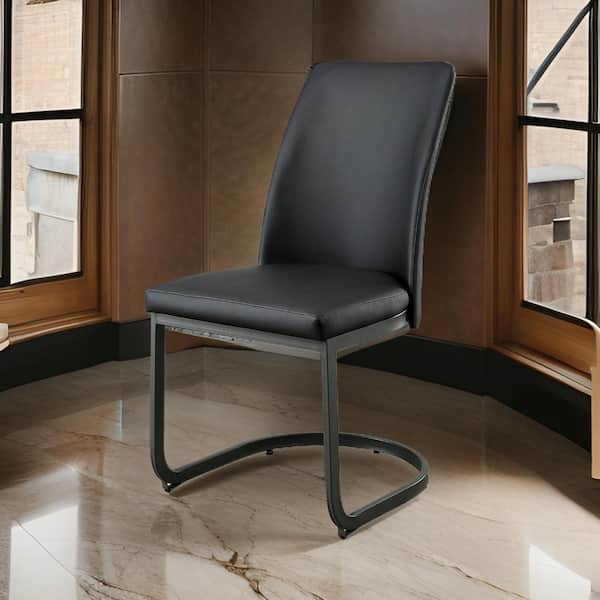 Benjara Black Faux Leather Side Chair with Soft leather Foam Seating (Set of 2)
