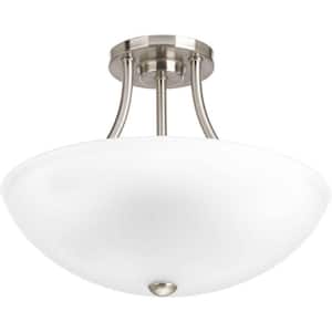 Gather Collection 12.5 in. 2-Light Brushed Nickel Semi-Flush Mount