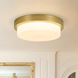 Lumara 11.8 in. Modern Gold and White 5CCT Dimmable LED Flush Mount Ceiling Light with Frosted Glass Shade for Hallway